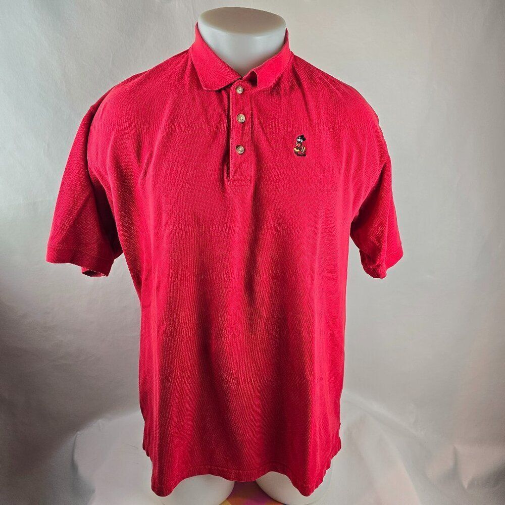 Vintage Disney Mens Large Red Polo Mickey Mouse Embroidered Dadcore Minimal Hole